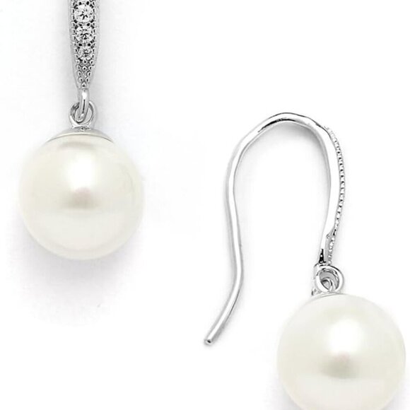 Jewelry - Pearl Drop Earrings CZ Crystal Women's Wedding Bridesmaids Gift Understated Eleg